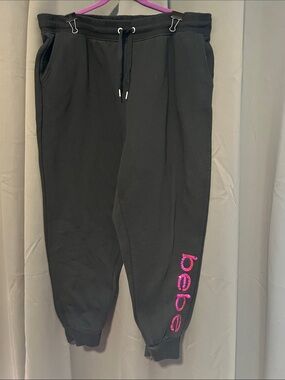 bebe Black Jogger Sweatpants with Pink Logo Lettering